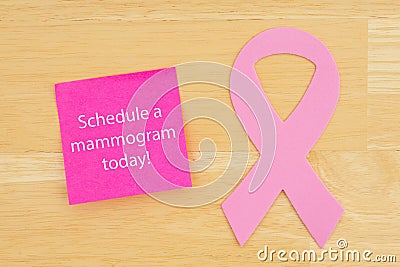 Reminder to schedule mammogram pink cancer ribbon Stock Photo