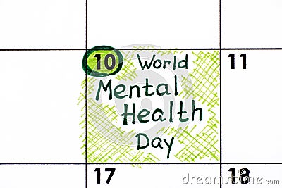 Reminder World Mental Health Day in calendar Stock Photo