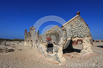 Remnants of the old Dhanushkodi city buildings. Stock Photo