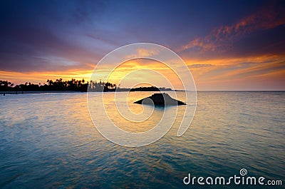 The remnants of old military fortress from world wor II at Kuala Dasar Sabak Beach in Kelantan Malaysia during sunset. Stock Photo