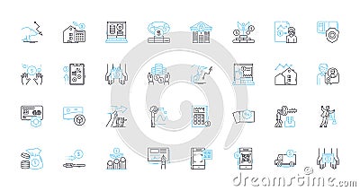 Remote banking linear icons set. Online, Mobile, Digital, E-banking, Automated, Virtual, Paperless line vector and Vector Illustration