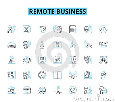 Remote business linear icons set. Telecommute, Virtual, Digital, Online, Remote, Distributed, Agile line vector and Vector Illustration