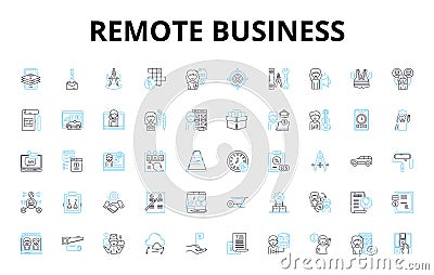Remote business linear icons set. Telecommute, Virtual, Digital, Online, Remote, Distributed, Agile vector symbols and Vector Illustration