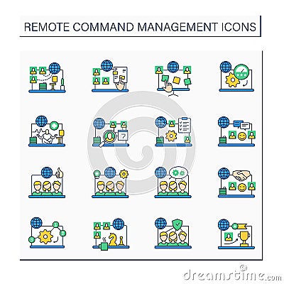 Remote command management color icon set Vector Illustration