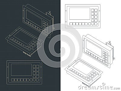 Remote control for automated lines and industrial robots blueprints Vector Illustration