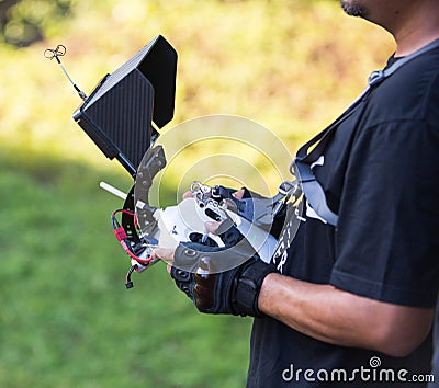 Remote control a helicopter crone. Stock Photo