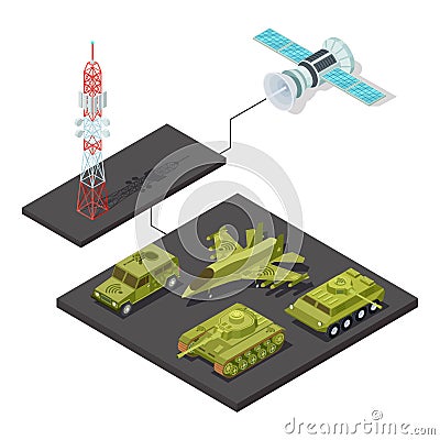 Remote control of military equipment with wi-fi Vector Illustration