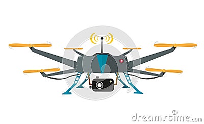 Remote Controlled Drone with Camera Vector. Flat Design Vector Illustration