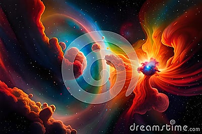 A Remote Corner of the Universe. Captivating Colors of Outer Space: Nebula, Stars, and Astronomical Objects. Generative AI Stock Photo
