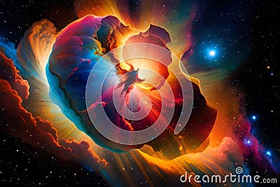 A Remote Corner of the Universe. Captivating Colors of Outer Space: Nebula, Stars, and Astronomical Objects. Generative AI Stock Photo