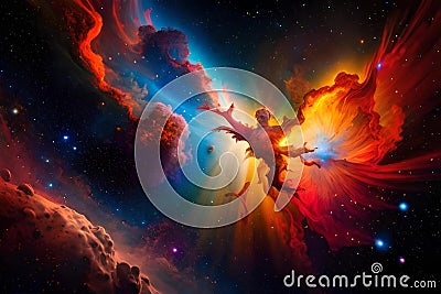 A Remote Corner of the Universe. Captivating Colors of Outer Space: Nebula, Stars, and Astronomical Objects. Generative AI Stock Photo