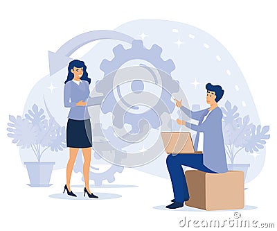 Remote developers concept. E-commerce development, cross-platform. Vector Illustration