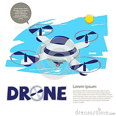 Remote drone with camera. typographic - vector Vector Illustration