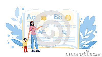 Remote Home Education Mother With Child Vector Vector Illustration