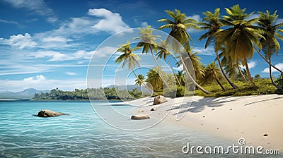 Remote island oasis with palm-fringed green beaches.AI Generated Stock Photo