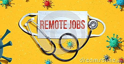 Remote Jobs theme with mask and stethoscope Stock Photo