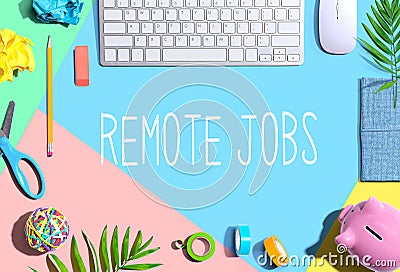 Remote Jobs theme with office supplies Stock Photo