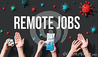 Remote Jobs theme with viral and hygiene objects Stock Photo