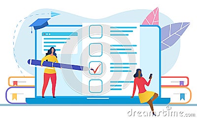 Remote learning concept with online questionnaire Vector Illustration