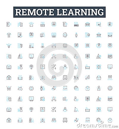 Remote learning vector line icons set. Remote, Learning, Online, Education, Teleclass, Videoconferencing, Webinar Vector Illustration