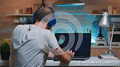 Man remote thief stealing data from company hacking system Stock Photo