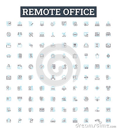 Remote office vector line icons set. Remote, Office, Teleworking, Telecommuting, Home-based, Distributed, Virtual Vector Illustration