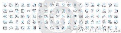 Remote office vector line icons set. Remote, Office, Teleworking, Telecommuting, Home-based, Distributed, Virtual Vector Illustration