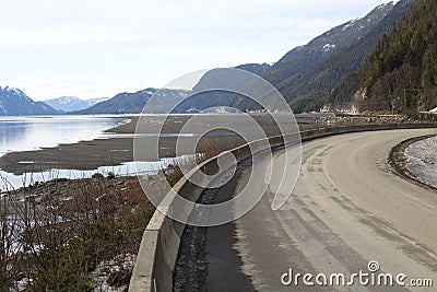Remote stretch of highway near Gingolx village, Northern BC, canada Stock Photo