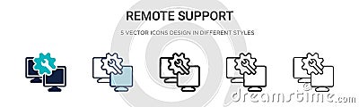 Remote support icon in filled, thin line, outline and stroke style. Vector illustration of two colored and black remote support Vector Illustration