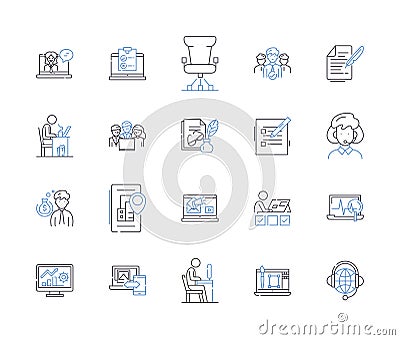 Remote team outline icons collection. Remote, Team, Digital, Workforce, Networked, Contractors, Connected vector and Vector Illustration