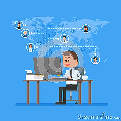 Remote team working concept vector. Work from home illustration in flat style. Business control and project management Vector Illustration