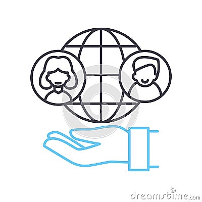 remote teambuilding line icon, outline symbol, vector illustration, concept sign Vector Illustration