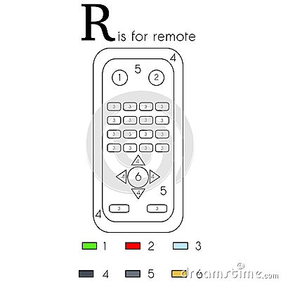 Remote. Vector alphabet letter R, colouring page Cartoon Illustration