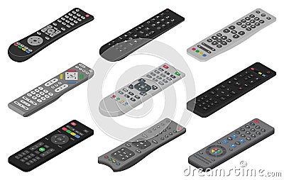 Remote vector isometric set icon. Isolated isometric set icon control tv. Vector illustration remote on white background Vector Illustration