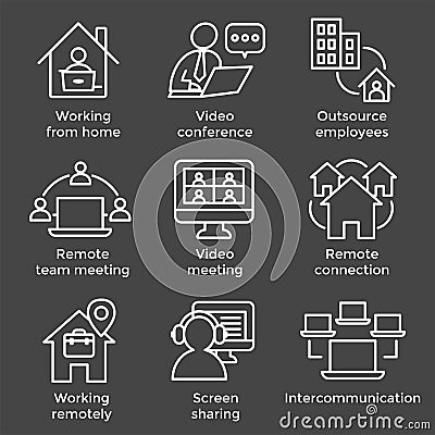 Remote work icon set with work from home, video meetings, etc Vector Illustration