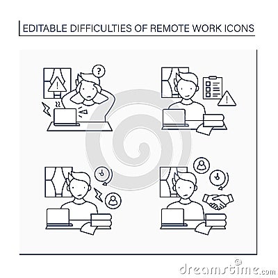 Remote work line icons set Vector Illustration