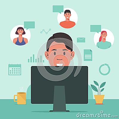 Business people online meetings via computer Vector Illustration