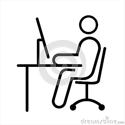 Remote Working.Line Worker Symbol at Desk-Design-Freelancer.icon in outline style. Workspace custom editable vector stroke Stock Photo