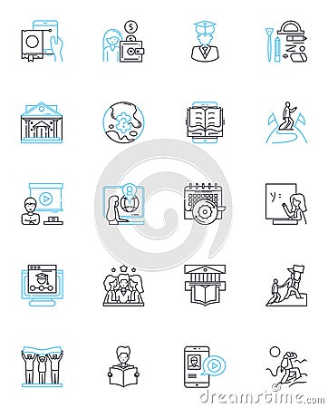 Remote workshops linear icons set. Virtual, Collaboration, Distance, Connectivity, Interaction, Productivity Vector Illustration