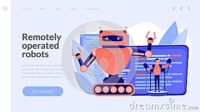 Remotely operated robots concept landing page. Vector Illustration