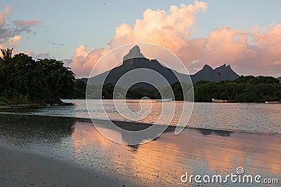 Rempart and Mamelles peaks, from Tamarin Bay where the Indian Ocean meets the river, Tamarin, Black River District Stock Photo