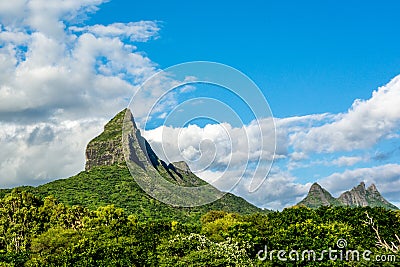 Rempart mountain and Trois Mamelles mountains in central Mauritius Stock Photo