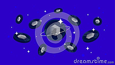 REN coins falling from the sky. REN cryptocurrency concept banner background Vector Illustration