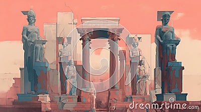 Renaissance Architecture And Rothko: Two Ruins Paintings With Classical And Futuristic Elements Stock Photo