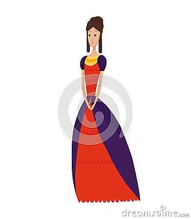 Renaissance clothing vector woman character in medieval fashion vintage dress. Historical royal clothes illustration Vector Illustration