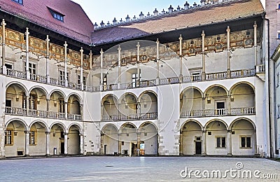 Renaissance Courtyard of Wawel Castle in Krakow Editorial Stock Photo