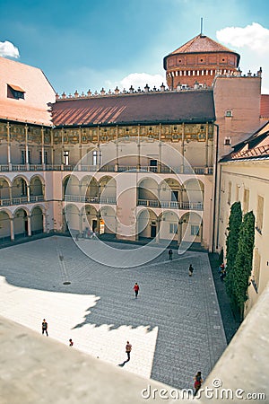 Renaissance Courtyard of Wawel Castle in Krakow Stock Photo