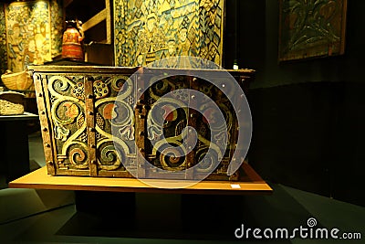 Renaissance design decorative chest box at folk dress museum Editorial Stock Photo