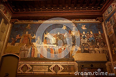 Fresco Allegory of the Good Government, Lorenzetti, Council Room Sala dei Nove, Palazzo pubblico, Siena, Tuscany, Italy Editorial Stock Photo