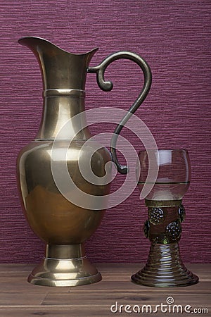 Renaissance, rummer wine glass and bottle Stock Photo